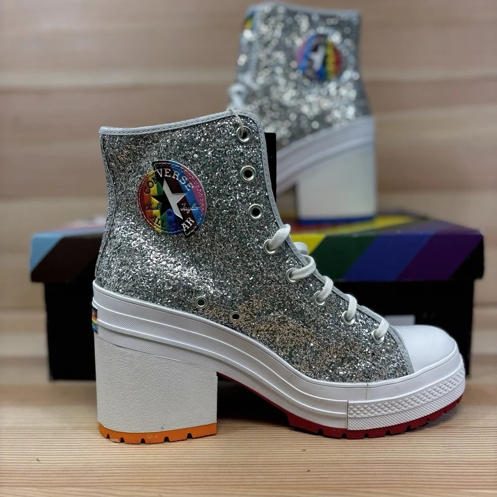 Converse Chuck 70 De Luxe Heel Pride Platform Boot Silver Men 10 Woman's 12